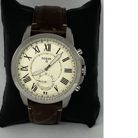 Fosssil FTW1118 Men's Brown Leather Beige Analog Dial Hybrid Smartwatch XX640 - Picture 1 of 12